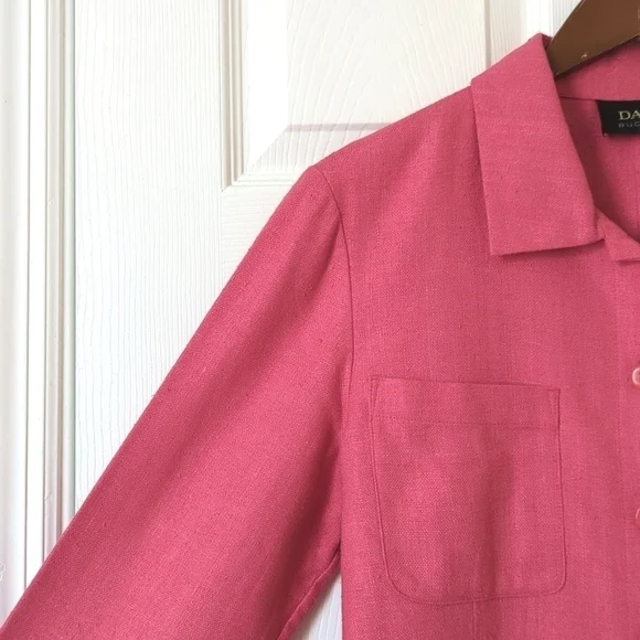 Dana Buchman 90's Vintage Lightweight Linen Collared Button Up Shacket Pink 10 - Picture 4 of 14